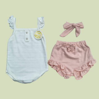 Conjunto niña blanco y rosa con moño talla 24