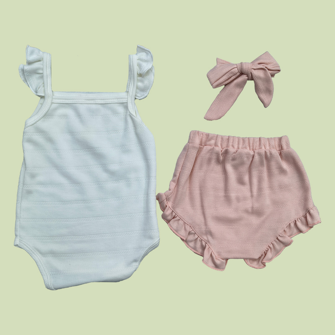 Conjunto niña blanco y rosa con moño talla 24 - Image 2